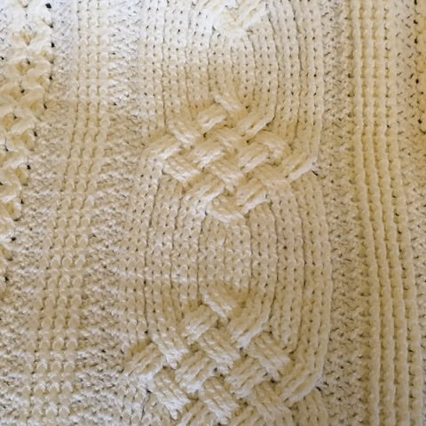 CELTIC Cable design Blanket - Throw - Afghan - Champagne White - Hand Crocheted by CALA