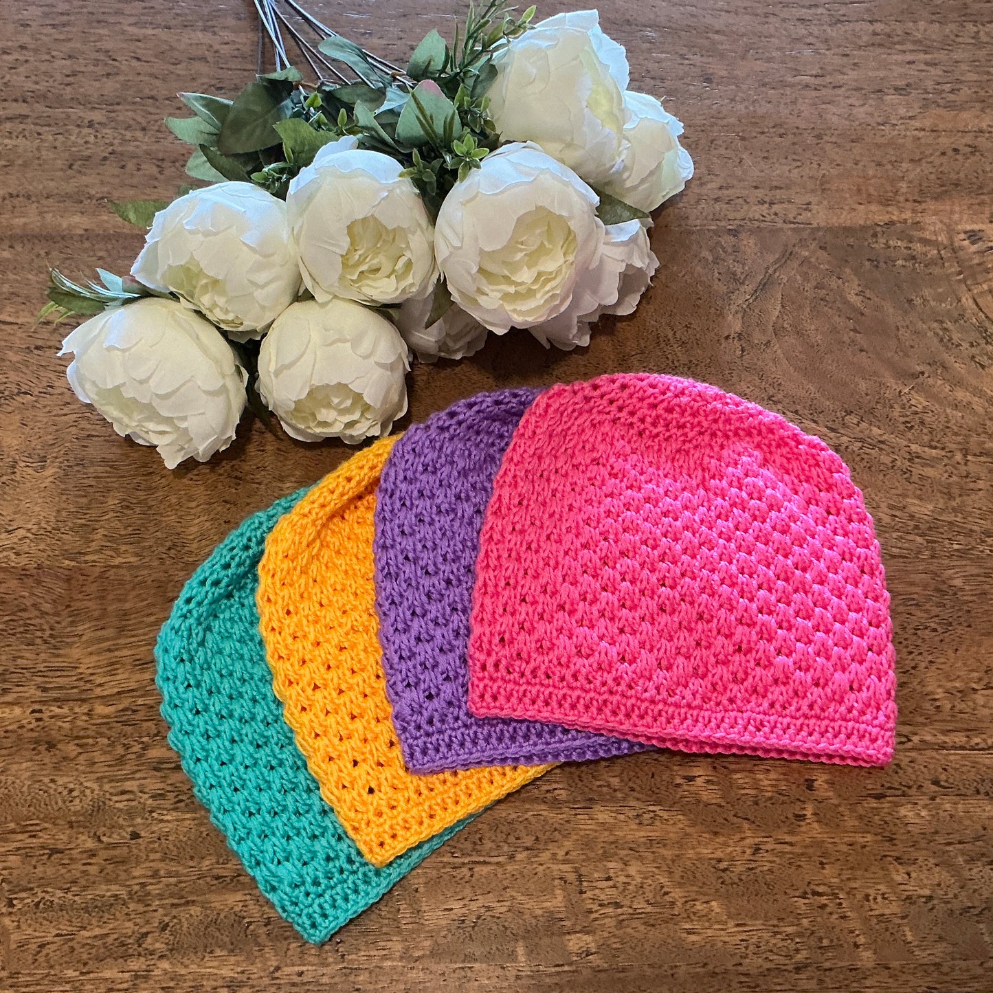 GRATITUDE and GRACE Cancer Chemo Beanie - Hand Crocheted by CALA