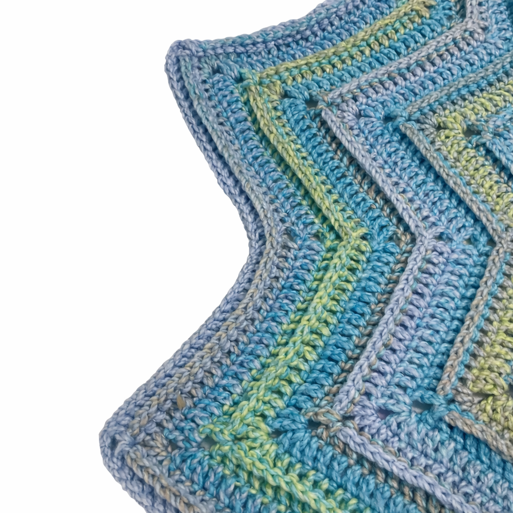 12 Point Star Round Ripple Blanket - Baby Kids Blanket - Blue Multicoloured - Hand Crocheted by CALA