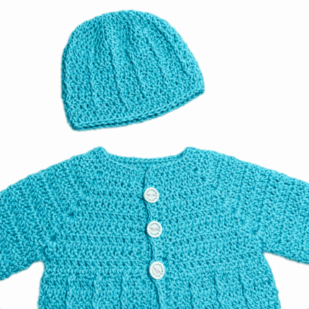 Hand Crocheted “Wattle” Newborn Cardigan and Beanie Set - Baby Shower Gift