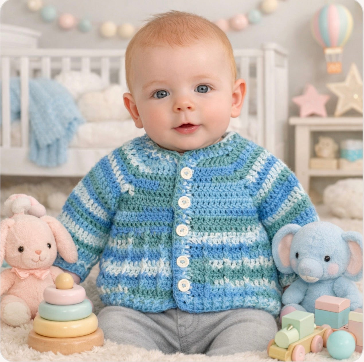 Hand Crocheted “Bambino” Baby Prints Cardigan | 3-6 months - Crocheted by CALA