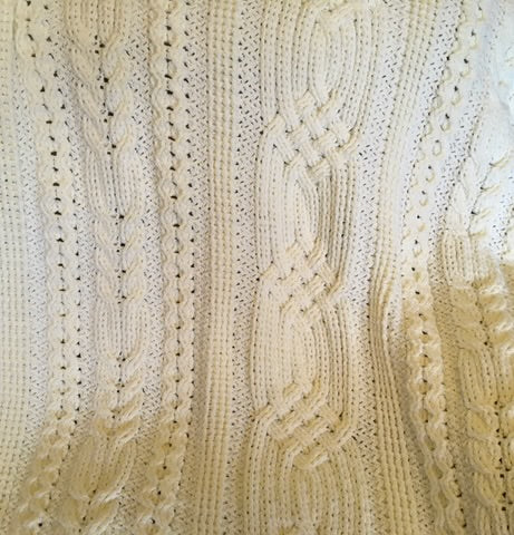 CELTIC Cable design Blanket - Throw - Afghan - Champagne White - Hand Crocheted by CALA