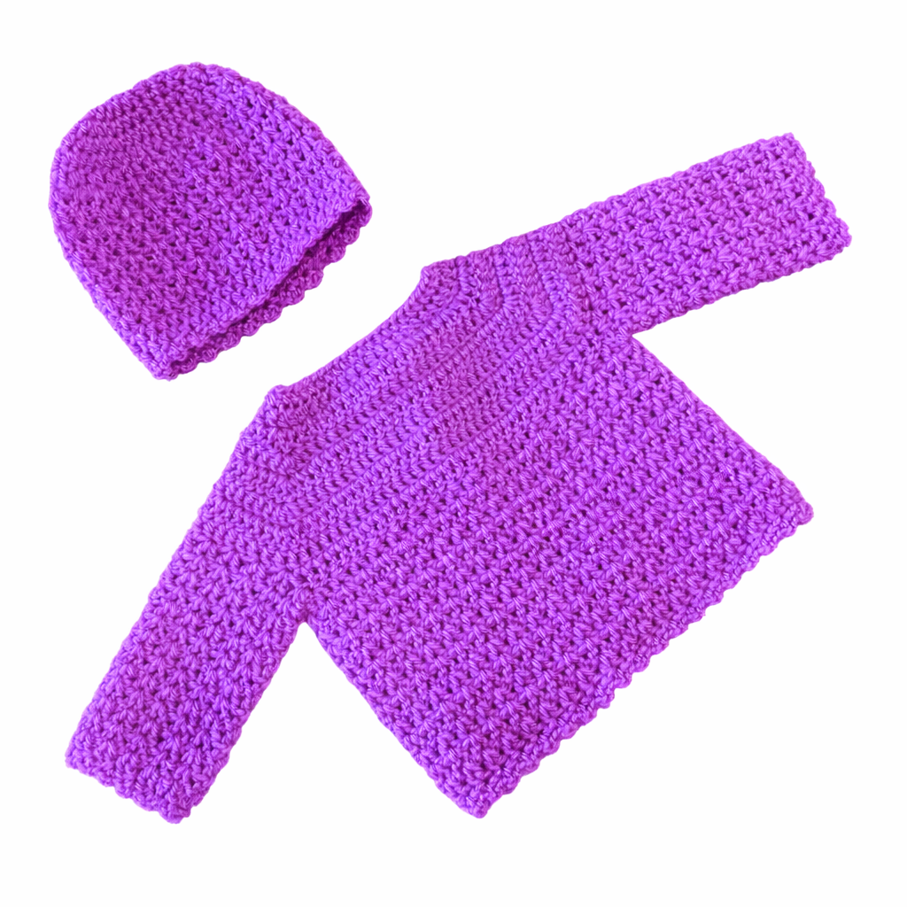 Hand Crocheted Meadows Newborn Cardigan and Beanie Set - Baby Shower Gift
