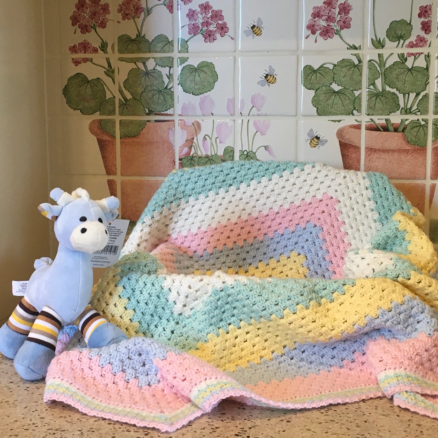 Beautiful RAINBOW Baby Cot or Pram Blanket - Christening - Baby Gift - Throw - Hand Crocheted by CALA