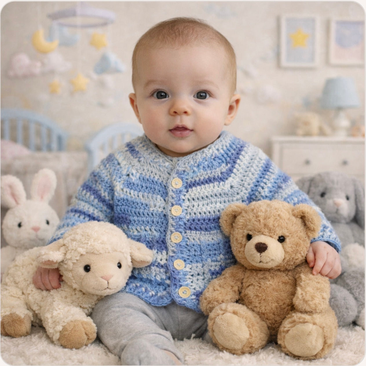 Hand Crocheted “Bambino” Baby Prints Cardigan | 3-6 months - Crocheted by CALA