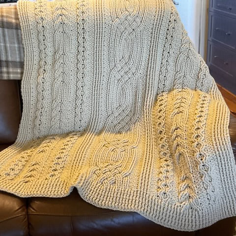 CELTIC Cable design Blanket - Throw - Afghan - Vanilla Cream - Hand Crocheted by CALA