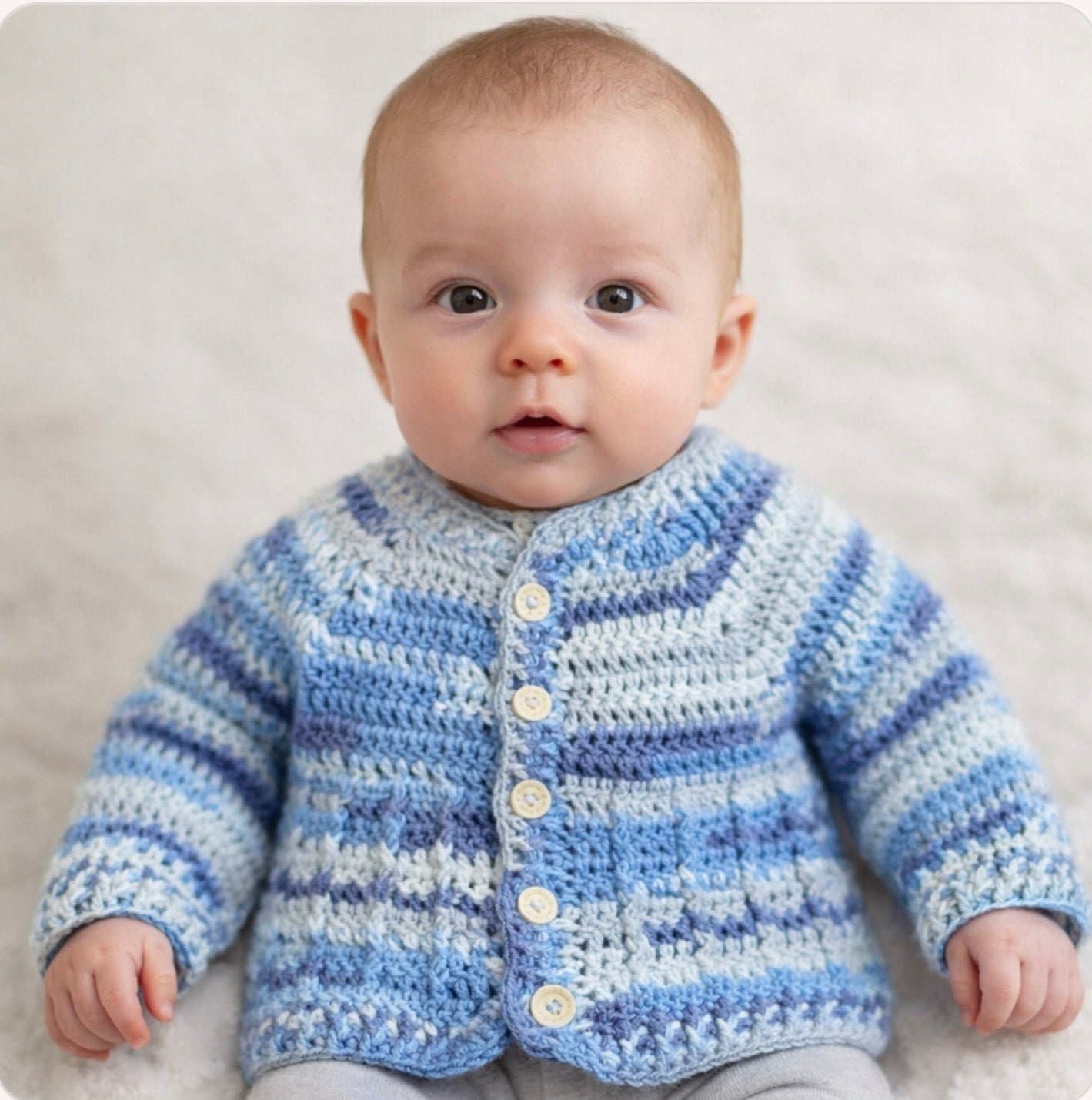 Hand Crocheted “Bambino” Baby Prints Cardigan | 3-6 months - Crocheted by CALA