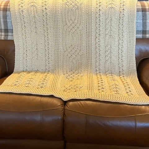 CELTIC Cable design Blanket - Throw - Afghan - Vanilla Cream - Hand Crocheted by CALA