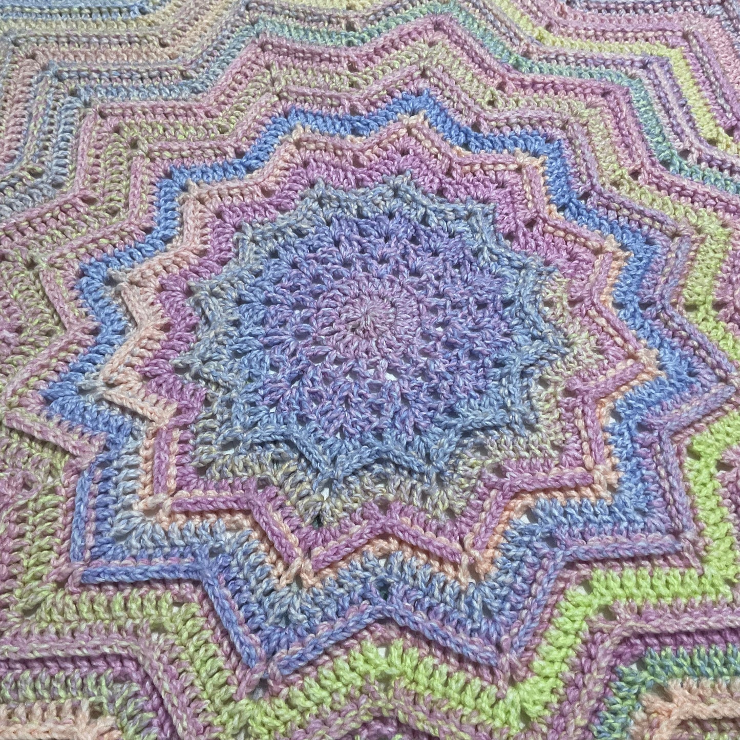 12 Point Star Round Ripple Blanket - Baby Kids Blanket - PINK Multicoloured - Hand Crocheted by CALA
