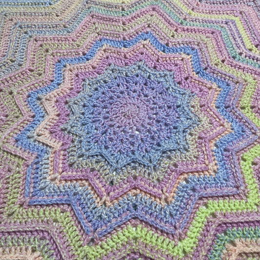 12 Point Star Round Ripple Blanket - Baby Kids Blanket - PINK Multicoloured - Hand Crocheted by CALA