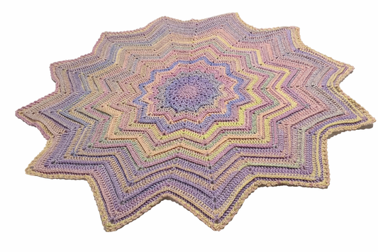 12 Point Star Round Ripple Blanket - Baby Kids Blanket - PINK Multicoloured - Hand Crocheted by CALA