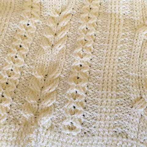 CELTIC Cable design Blanket - Throw - Afghan - Champagne White - Hand Crocheted by CALA