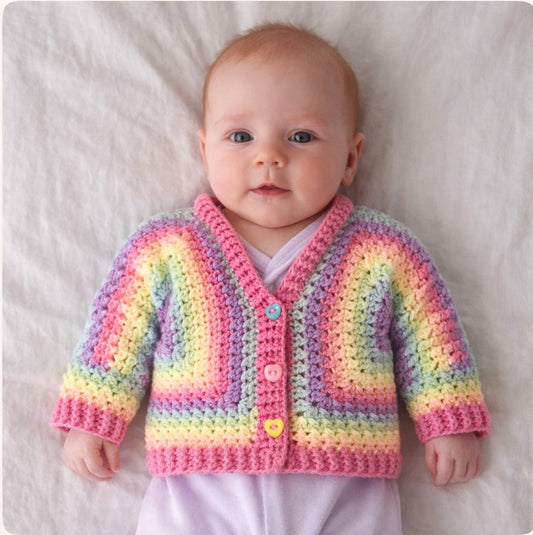Hand Crocheted Rainbow Multi Coloured Criss Cross Hex Cardigan