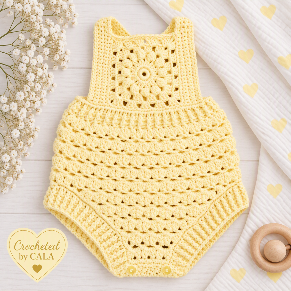 Hand Crocheted Pure Cotton Baby Mandala Romper | 0-3 months - Crocheted by CALA
