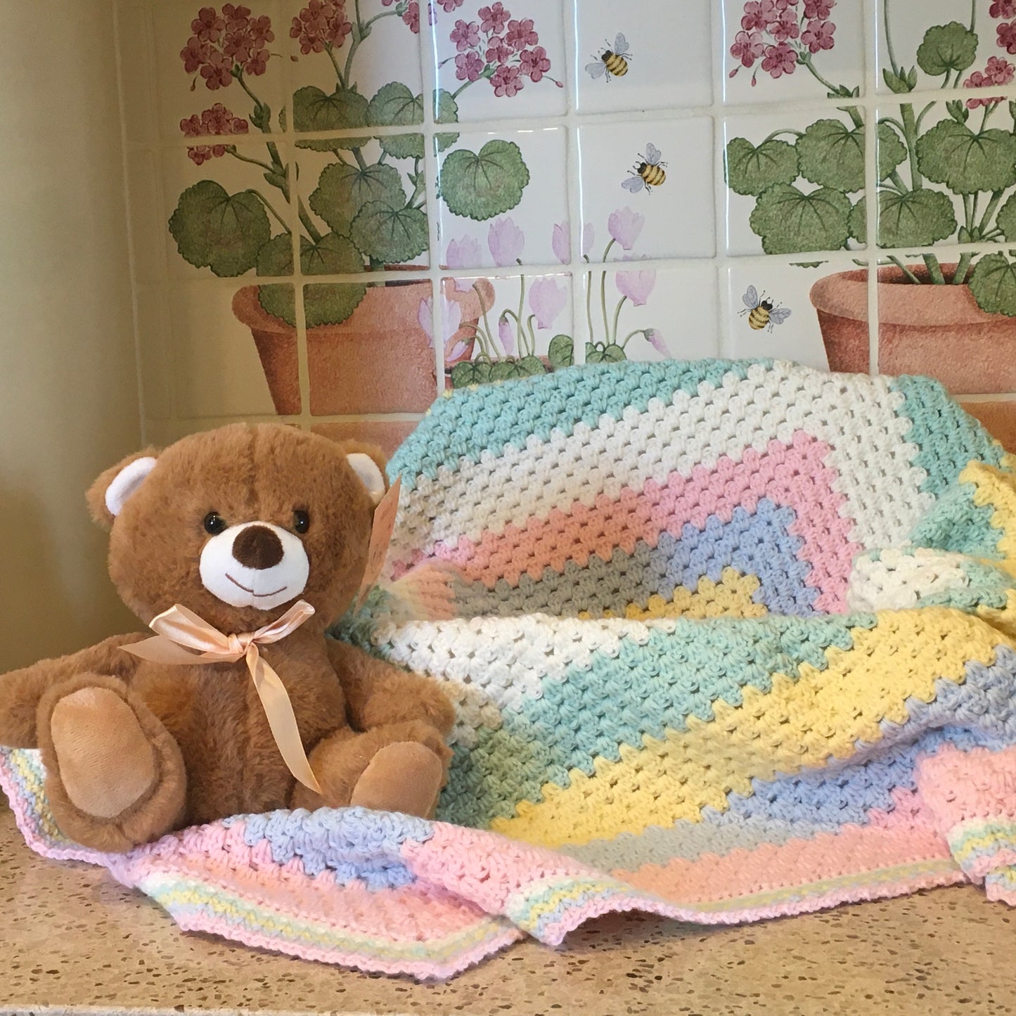 Beautiful RAINBOW Baby Cot or Pram Blanket - Christening - Baby Gift - Throw - Hand Crocheted by CALA