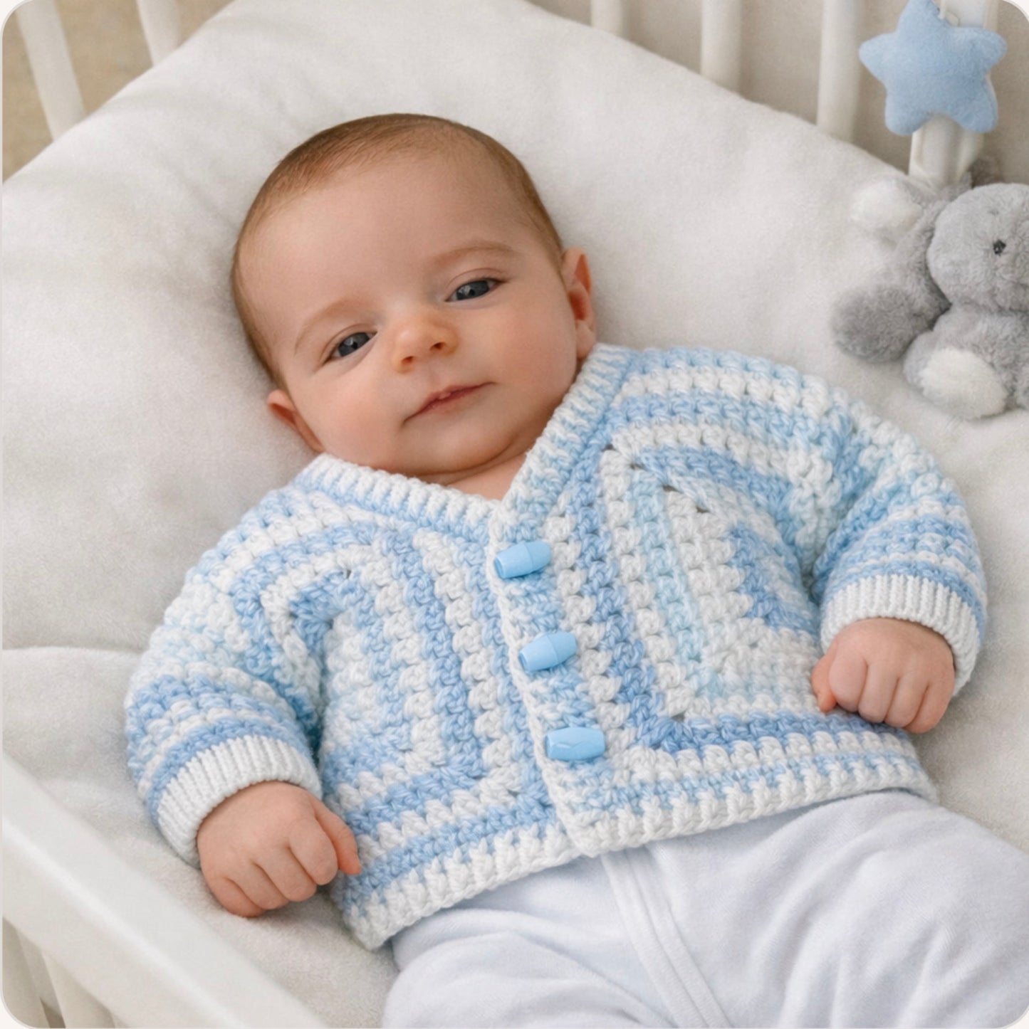 Hand Crocheted “Marble” Baby Cardigan | 0-3 months - Crocheted by CALA