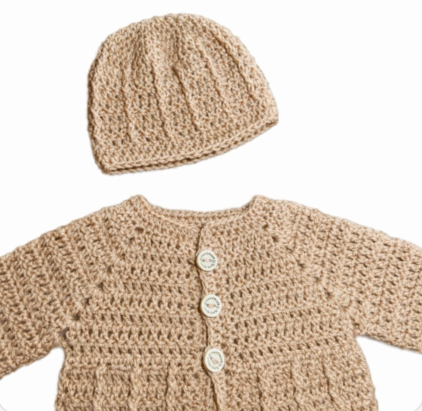 Hand Crocheted “Wattle” Newborn Cardigan and Beanie Set - Baby Shower Gift