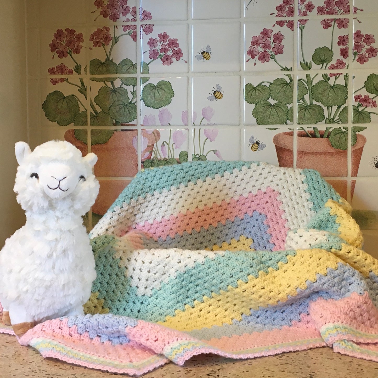 Beautiful RAINBOW Baby Cot or Pram Blanket - Christening - Baby Gift - Throw - Hand Crocheted by CALA