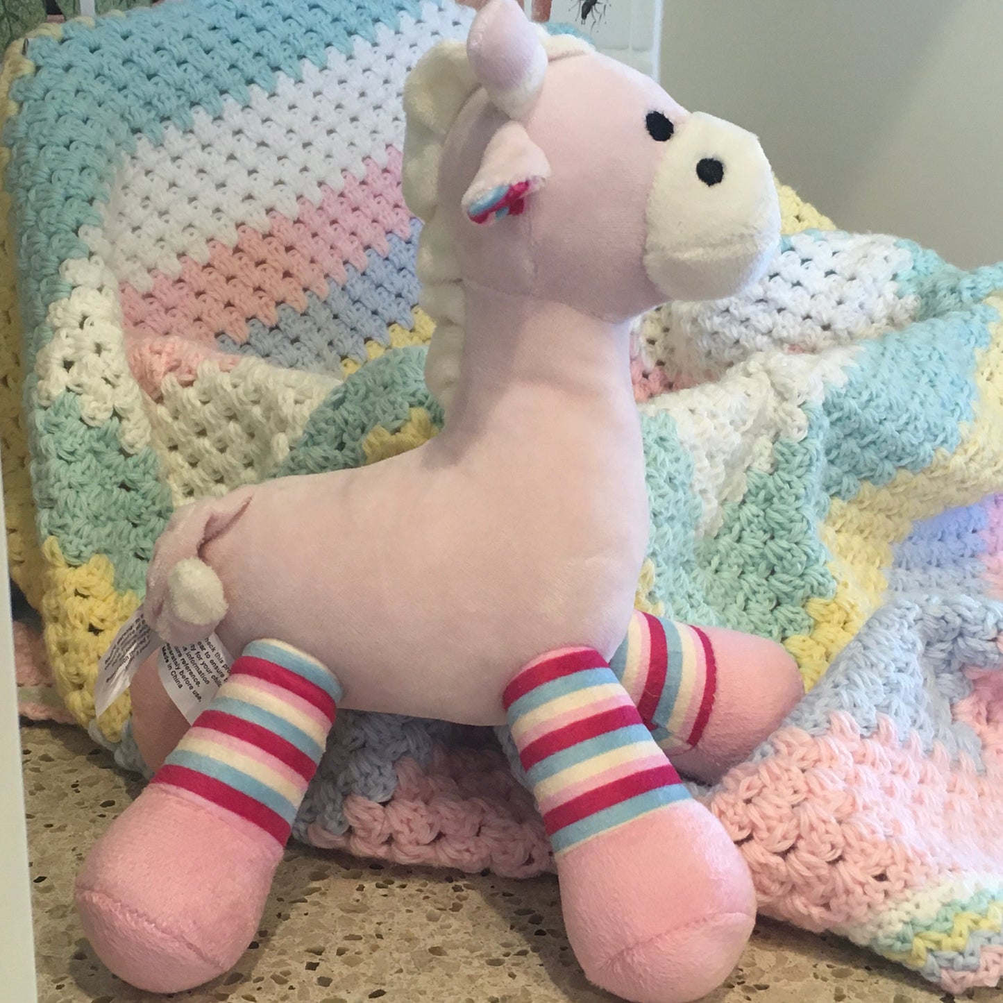 Beautiful RAINBOW Baby Cot or Pram Blanket - Christening - Baby Gift - Throw - Hand Crocheted by CALA
