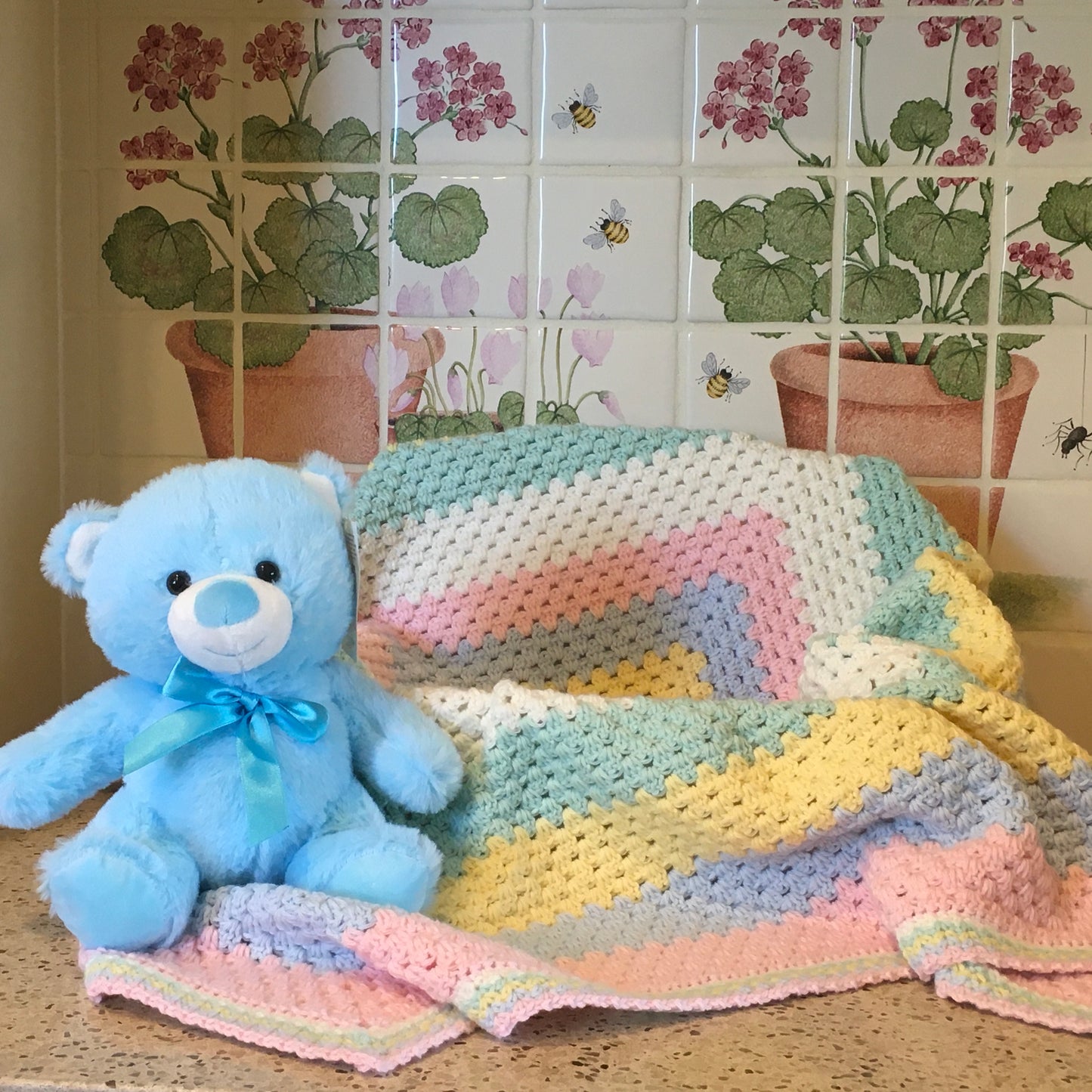 Beautiful RAINBOW Baby Cot or Pram Blanket - Christening - Baby Gift - Throw - Hand Crocheted by CALA