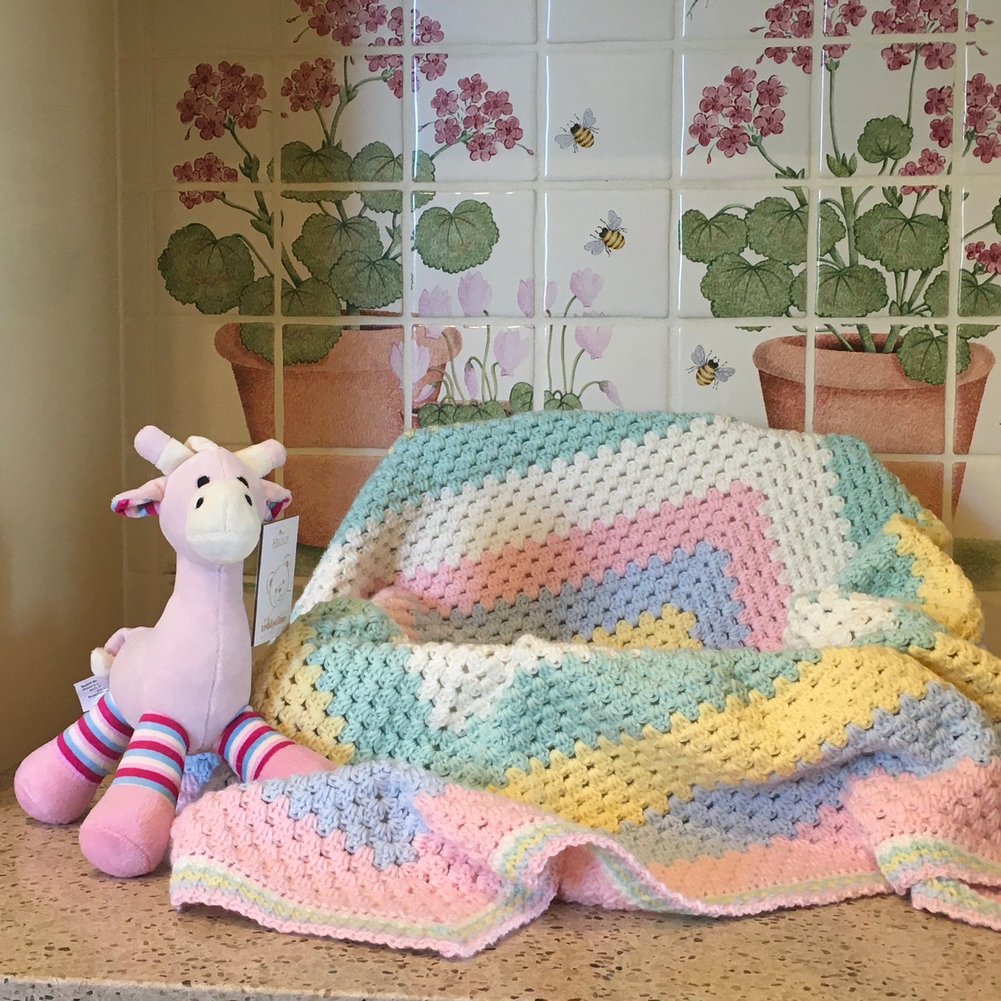 Beautiful RAINBOW Baby Cot or Pram Blanket - Christening - Baby Gift - Throw - Hand Crocheted by CALA