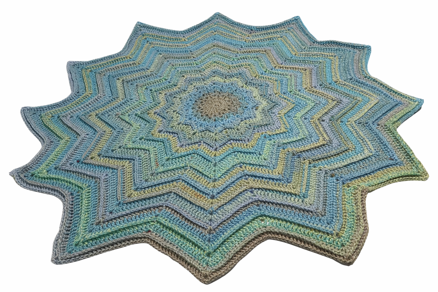 12 Point Star Round Ripple Blanket - Baby Kids Blanket - Blue Multicoloured - Hand Crocheted by CALA