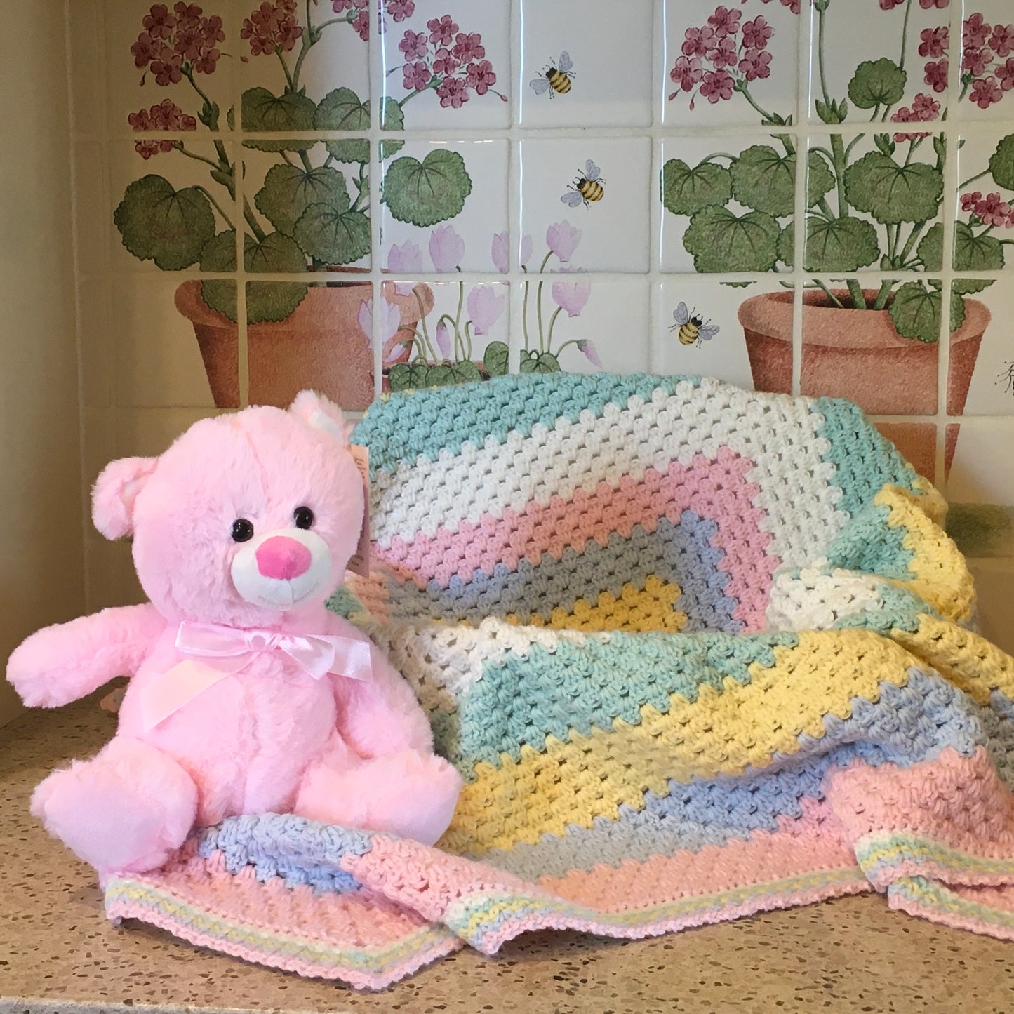 Beautiful RAINBOW Baby Cot or Pram Blanket - Christening - Baby Gift - Throw - Hand Crocheted by CALA