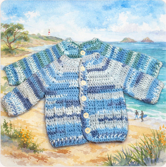 Hand Crocheted “Bambino” Baby Prints Cardigan | 3-6 months - Crocheted by CALA