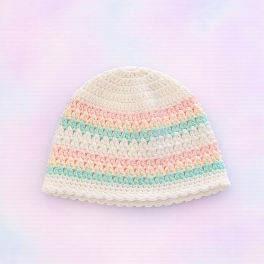 Hand Crocheted Pastel Multi Coloured Hexi Cardigan and Beanie