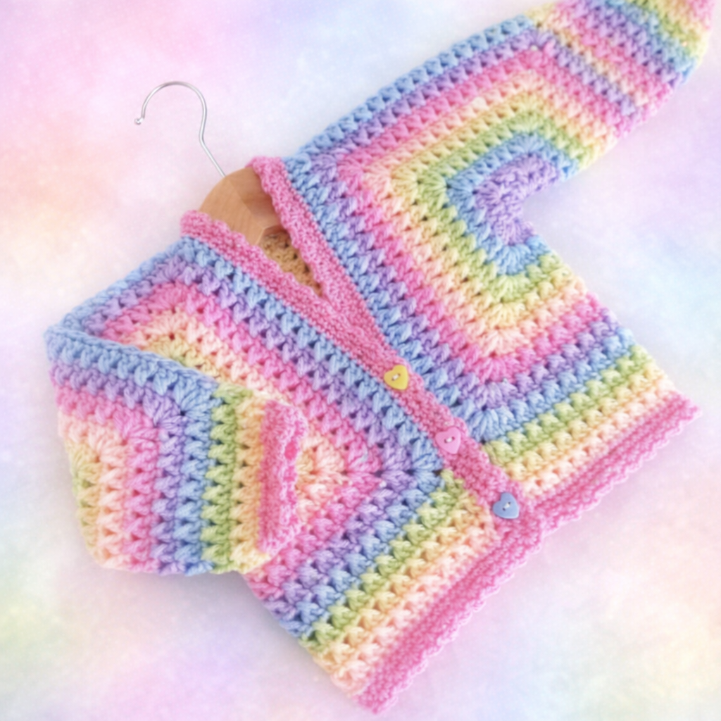 Hand Crocheted Rainbow Multi Coloured Hexi Cardigan