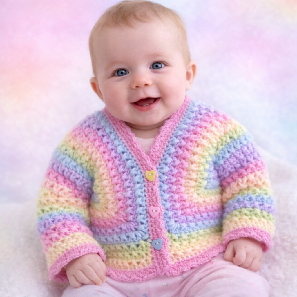 Hand Crocheted Rainbow Multi Coloured Hexi Cardigan